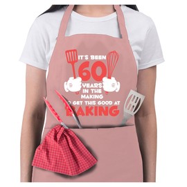 Bang Tidy Clothing Women's 60th Birthday Gift Apron It's Been 60 Years Aprons 60th Birthday Gifts 100% Cotton 2 Pockets - Pink