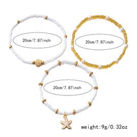 Nymora Women's Anklets Set of 3, Adjustable Shell Bracelet with Boho Beach Design, Summer Pearl Starfish Foot Jewelry, Fashion Gifts for Women