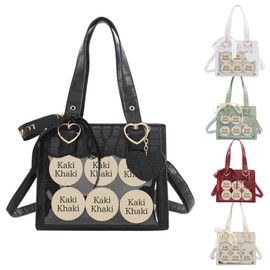 [KakiKhaki] Pain Bag, Small Size, Mini 2-Way Tote, Tote Bag, Handbag, Heart, Lolita, Shoulder Bag, Croco, Croco, Croc Pattern, Black, White, Fluffy, Cute, Black