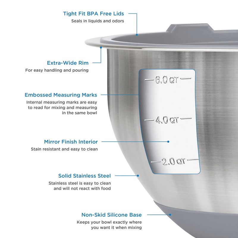 Viking Culinary Stainless Steel Mixing Bowl Set, 10 piece, Non-slip
