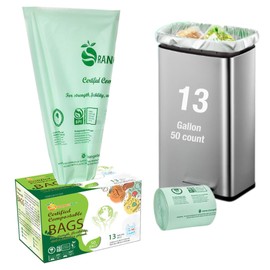100% Home Compostable Trash Bags 13 Gallon Tall Kitchen, 50 Count, 0.9 Mil, Kitchen Compost Bags, Large Compostable Bags US BPI ASTM D6400 and OK Compost Home Certified