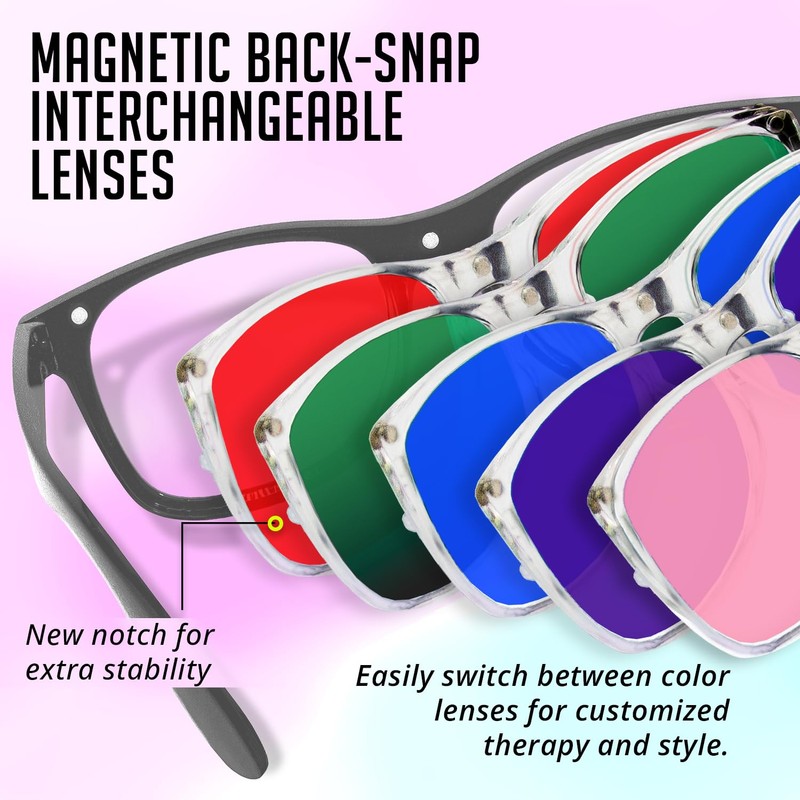 GloFX Snaps: Gray Frame Color Therapy Glasses – Magnetic Snap-On