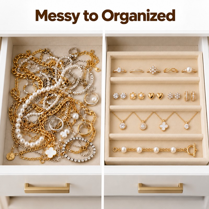 Velvet Jewelry Organizer Tray with Removable Dividers for Rings, Earrings,