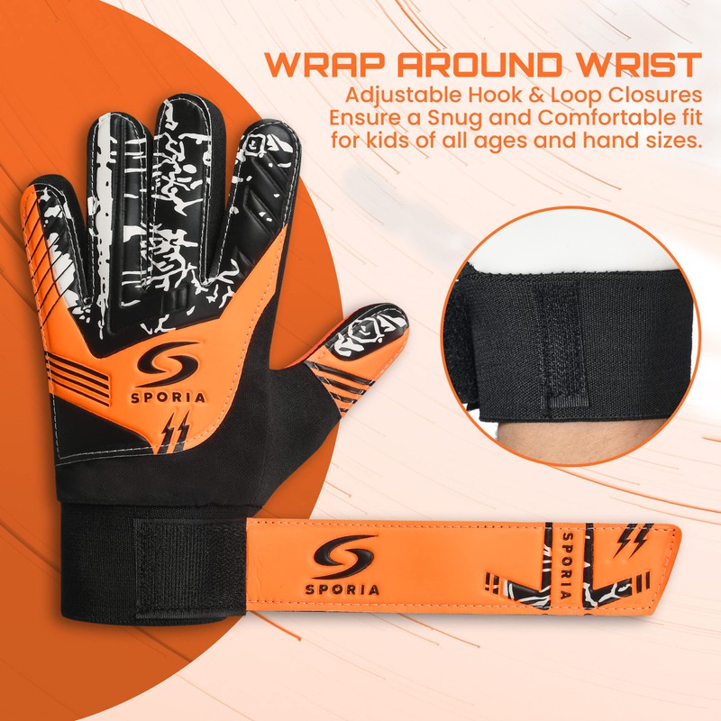 SPORIA Youth Goalie Gloves (Orange, 7)