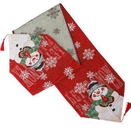Snowman Table Runner with Tassels, Exquisit Cotton Christmas Table Runner, Red Seasonal Winter Xmas Holiday Kitchen Dining Table Decoration for Indoor Outdoor Home Party Christmas Decor, 12.6" x74.8"