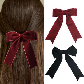 2PCS Hair Bows, Red Black Bow Hair Clip, Velvet French Hair Clips Hair Accessories, Large Burgundy Hair Bow, Hair Barrettes Hair Ribbon Hair Bow Clip Hair Styling Accessories for Women Girls