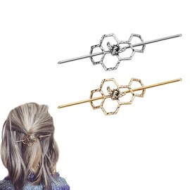 Guijinhao 2pcs Honeycomb Hair Clips Slide Hairpins Minimalist Bee Hair Barrette Bun Hair Pins Metal Hair Slide Hollow Hair Honeycomb Chopsticks for Women Girls Gifts (A64-2)