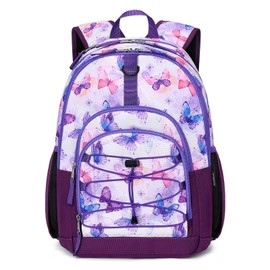 ZORFIN Backpack for School, Travel: Bookbag for Girls Boys - Kids Backpack with Multi Compartments - Butterfly Purple