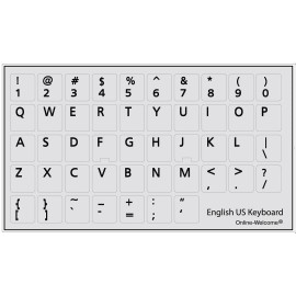 Online-Welcome ENGLISH US KEYBOARD STICKER KEY LABEL LAPTOP GRAY BACKGROUND NON TRANSPARENT