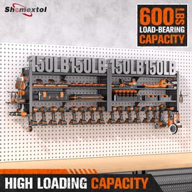 Shomextol 66" W Super Large Power Tool Organizer Wall Mount,Heavy Duty Cordless Tool Organizer with 18 Drill Holder,600 Lbs Capacity 4-Layer Garage Organization for Garage and Workshop (Black)