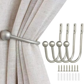 Gripebao 4 Pack Drapery Holdbacks, Pull Backs Wall Mount, Metal Tieback Hooks, Window Treatment Decorative Holders, Curtain Tie Backs Side Hooks, Nickel