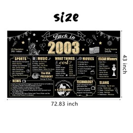 Eiurteao 21st Birthday Decorations Back in 2003 Banner Backdrop for Men Women, Black Gold Happy 21st Birthday Sign Poster Party Supplies, Twenty-one Bday Photo Background Decor for Indoor Outdoor