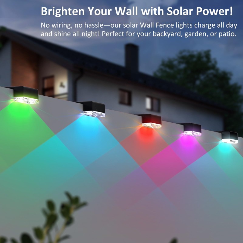 LIANGLOME 12PK Solar Fence Lights Outdoor Waterproof LED - Warm