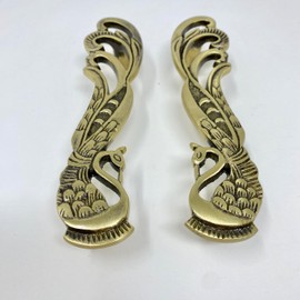 Knobs By Blossom Solid Brass Antique Pair Peacock Long Handles, Vintage