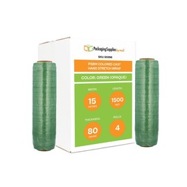 PSBM Green Stretch Wrap, 4 Pack, 15 Inch x 1500 Feet, 80 Gauge, Dark/Opaque Hand Stretch Film Rolls for Packaging Moving Packing Pallets