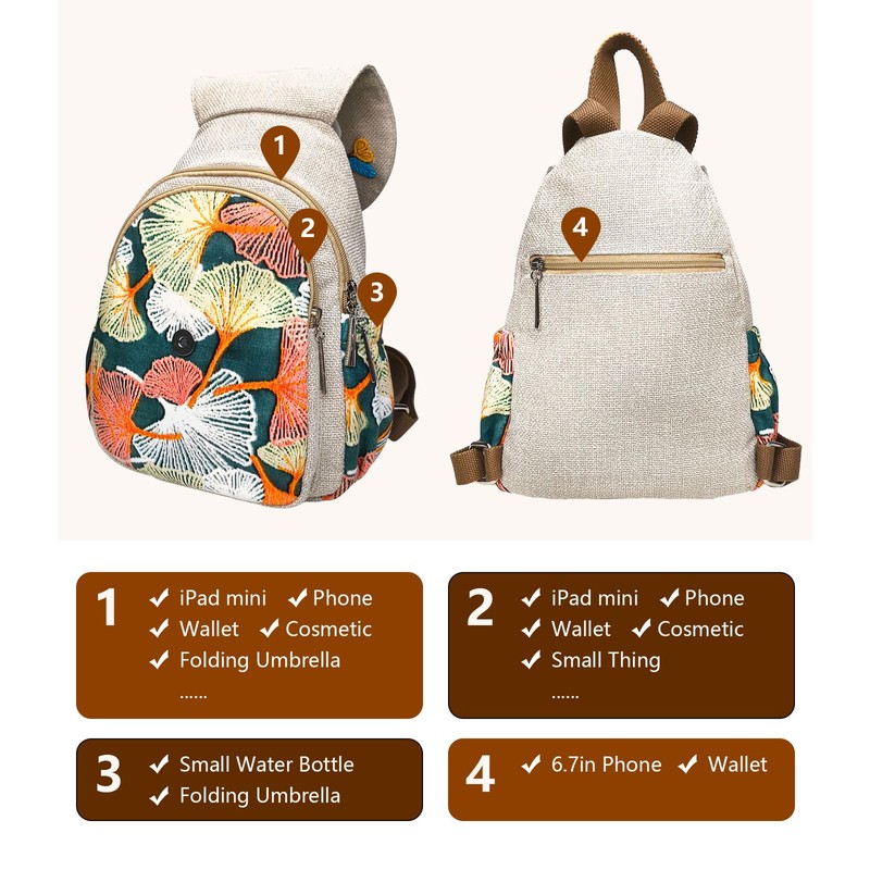 POPUCT Cute Small Cotton Hand Craft Backpack Purse Mini Multi