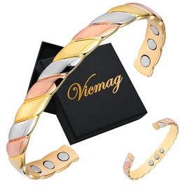 Vicmag Copper Bracelet for Women Magnetic Bracelet 9X Ultra Strength Magnets 99.99% Solid Pure Copper Adjustable Size with Gift Box (Tricolour Diamond)