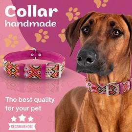 Leather Dog Collar - Western Dog Collar, Embroidered Design, Handmade, Boy Girl Dog Collars, Blue Pink, Dog Collars for Medium and Large Dogs, Cute Dog Collar, Collar para Perros (Rose Blush, Large)