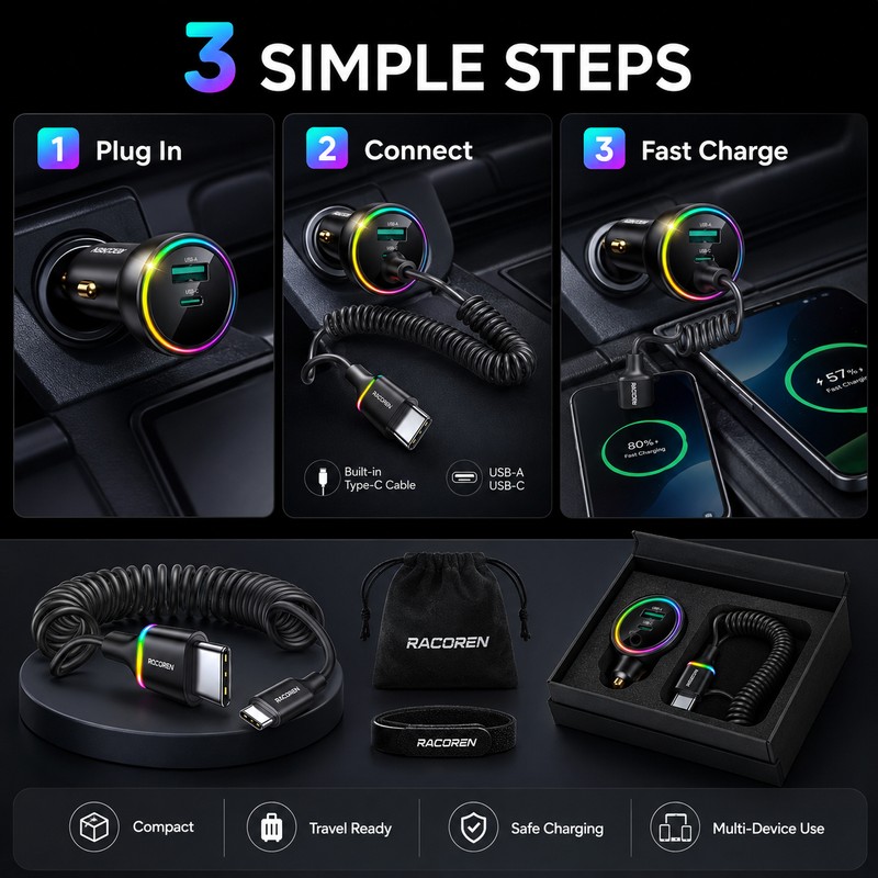 70W USB-C Car Charger for Fast Charging – PD 35W