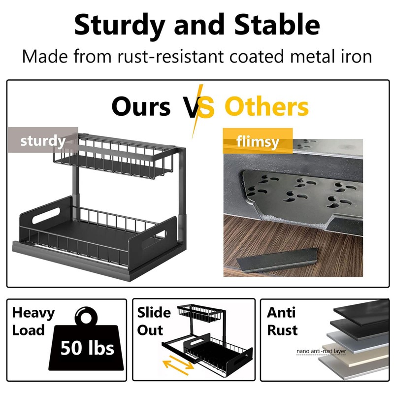 Ceetug Under Sink Organizers and Storage 2 Tier Slide Out