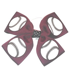 Four Loop Softball/Baseball Hair Bow, Many Colors Avail, Made in the USA (Maroon)