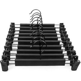 Pants Hangers,Black Clothes Plastic Pant Hangers with 2-Adjustable Anti-Rust Clips Skirt Hangers and 360 Rotatable Hook Trousers Jean Hangers 10 Pack