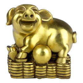 Brass Chinese Zodiac Ingots Pig Statue Home Decoration Collectibles