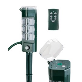 HBN Outdoor Power Strip Timer with Photocell Remote Control,Yard Stake Countdown (2,4,6,8 Hour),Weatherproof Outside Timer Dusk to Dawn for Halloween/Christmas Lights,6 Outlets,6ft Cord