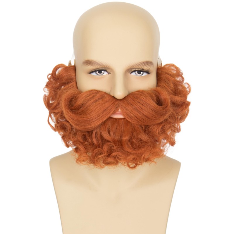 Yan Dream Men Short Auburn Curly Fake Beard Classic Full