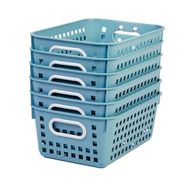 Really Good Stuff Medium Plastic Book Baskets, 11" by 7?" by 4?" - 6 Pack, Water | Versatile Storage Solution for Classroom, Home and Office l Toy Storage, Multi-Purpose Organizer Basket