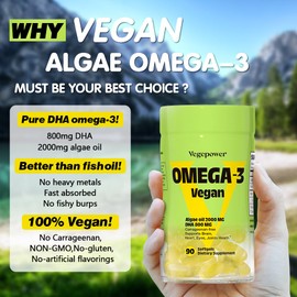 Vegan Omega-3 DHA Supplements - Premium Fish Oil Alternative from Algae Oil | 90 Carrageenan Free Softgels | Plant Based Algal DHA Essential Fatty Acids, Non-GMO (Algae, 90 Count (Pack of 1))