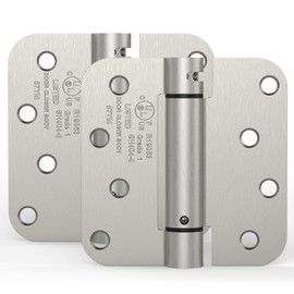Treasem Self Closing Door Hinges, Auto Closing Spring Hinges with Adjustable Tension, 4 x 4 Inch, 5/8'' Radius Corners, for Home Interior, Exterior Doors and Commercial Use, Satin Nickel, 2 Pack