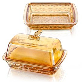 kanpura Crystal Glass Butter Dish with Lid, BPA Free, Serving Dish for Butter, Cream Cheese, Butter Dish for Refrigerator & Countertop, Dishwasher Safe(Champagne)
