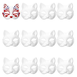 12 Pcs White Paper Mask Cat Face Animal Plain Masquerade Masks Unpainted Craft for Cosplay Party (Cat)