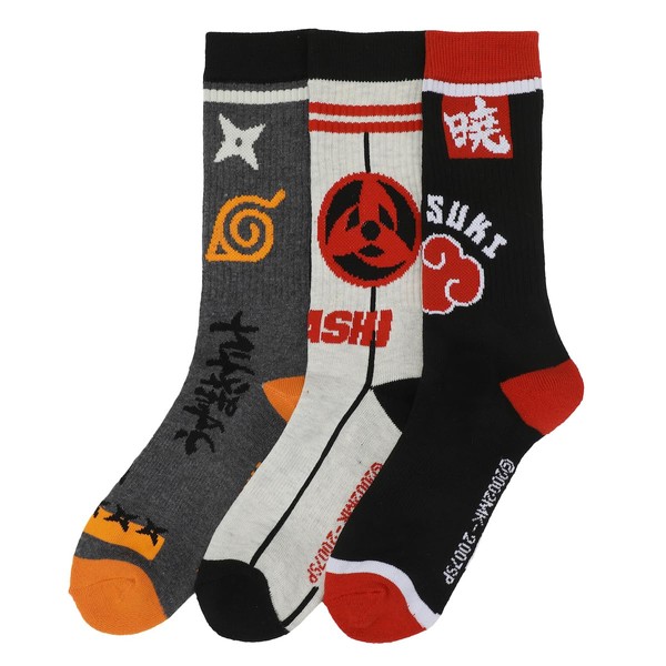 Bioworld Men's Multicolour Naruto Akatsuki Kakashi Kanji Athletic Style 3-Pack