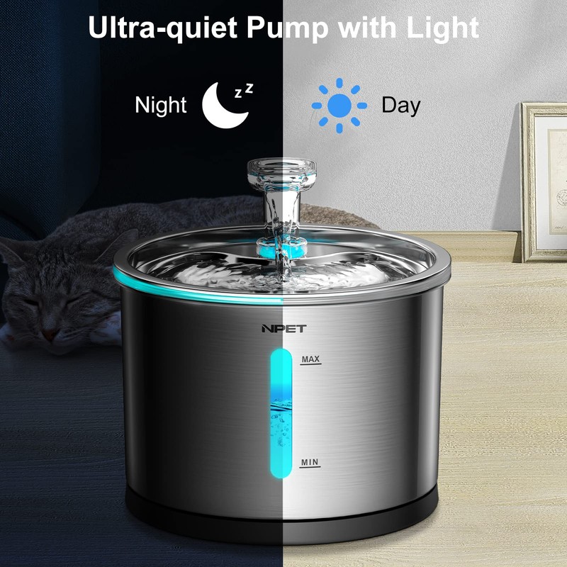 NPET Pet Water Fountain Water Pump with LED Light for