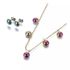 Unbranded Stainless Steel Set Pendant Necklace Stud Earrings Back Half Round 16.9"  P692