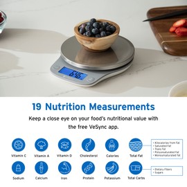 Etekcity Nutrition - Báscula de cocina inteligente para alimentos, onzas digitales y gramos para cocinar, hornear, preparar comidas, dieta y pérdida de peso, 12 libras-Bluetooth, acero inoxidable 304