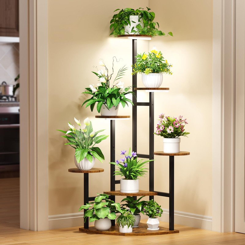 Corner Plant Stand with Grow Lights, 7 Tier Plant Stand