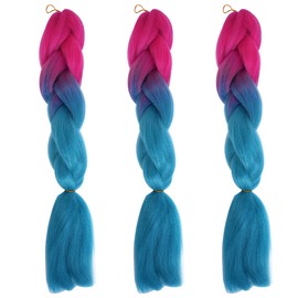 CENPEK 3 Pack Braiding Hair,Ombre Peach to Lake Blue Color Long 24Inch Braid Hair Extensions 100g/pc Synthetic Braiding Hair Kit