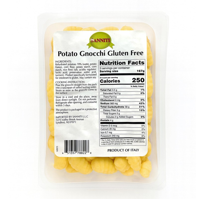 Sanniti Italian Gluten Free Potato Gnocchi, 17.5 oz (500 g)