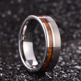 King Will NATURE Tungsten Carbide Wedding Band 7mm Silver Brushed Ring With Wood Inlay Comfort Fit(8)