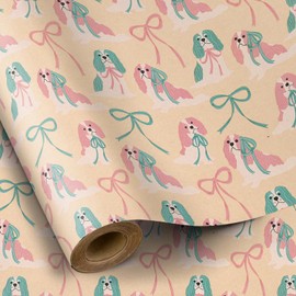 RUSPEPA Funny Wrapping Paper Roll, Mini Roll, 17 in x 16.4 ft, Kraft Paper with Dogs and Bows Pattern Designs, Gift Wrap for Kids, Birthday, Party and Holiday