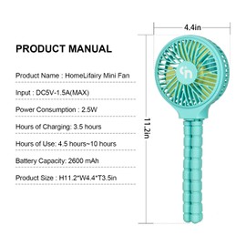HomeLifairy Stroller Fan Rechargeable Portable Fan Battery Operated Fan Small USB Fan for Desk Mini Handheld Car Seat Personal Fan Clip On Fan for Stroller Accessories Crib Car Rides (Blue)