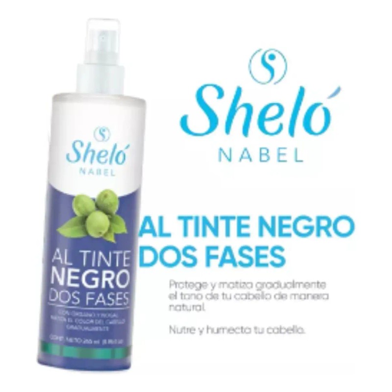 Tinte Bifásico Sheló Nabel Cabello Negro Que Matiza Canas Protege