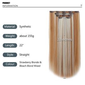 HJPJHTM Hair Extensions 22" Straight Hair Extension Thick Long Soft 4PCS Set Clip in on Hair Extensions for Women Girls Full Head Light Golden Brown & Bleach Blonde