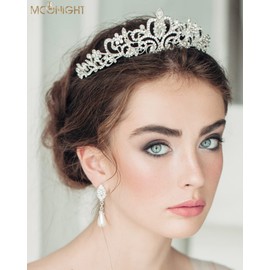 Moonight Wedding Crown for the Bride, Rhinestone Princess Tiara for Women, Prom Queen / Pageant / Bridal, Handmade Hair Accessories, Rose Gold Crown (Golden Crown, Earrings and Necklace - 3-Piece Set).