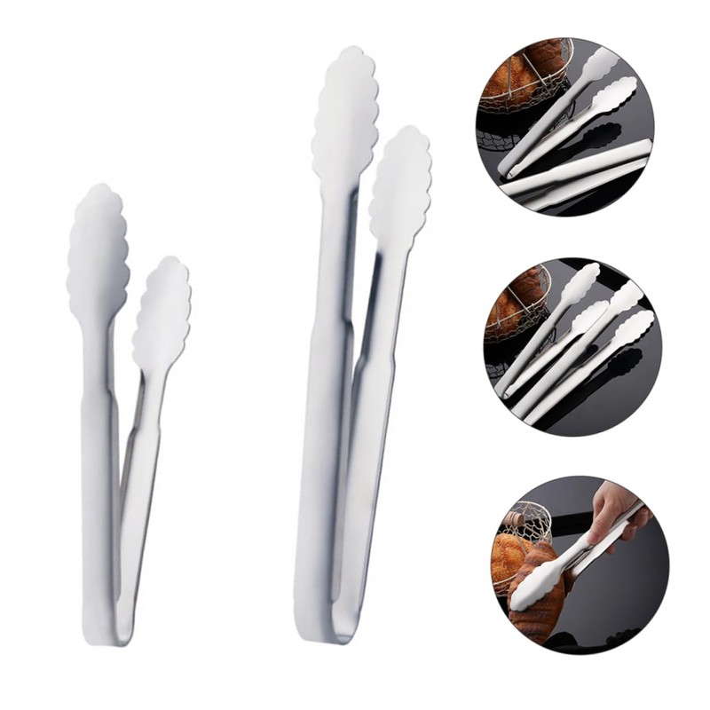 NOLITOY 2pcs Stainless Steel Food Clips Sturdy Barbecue Clamp Steak