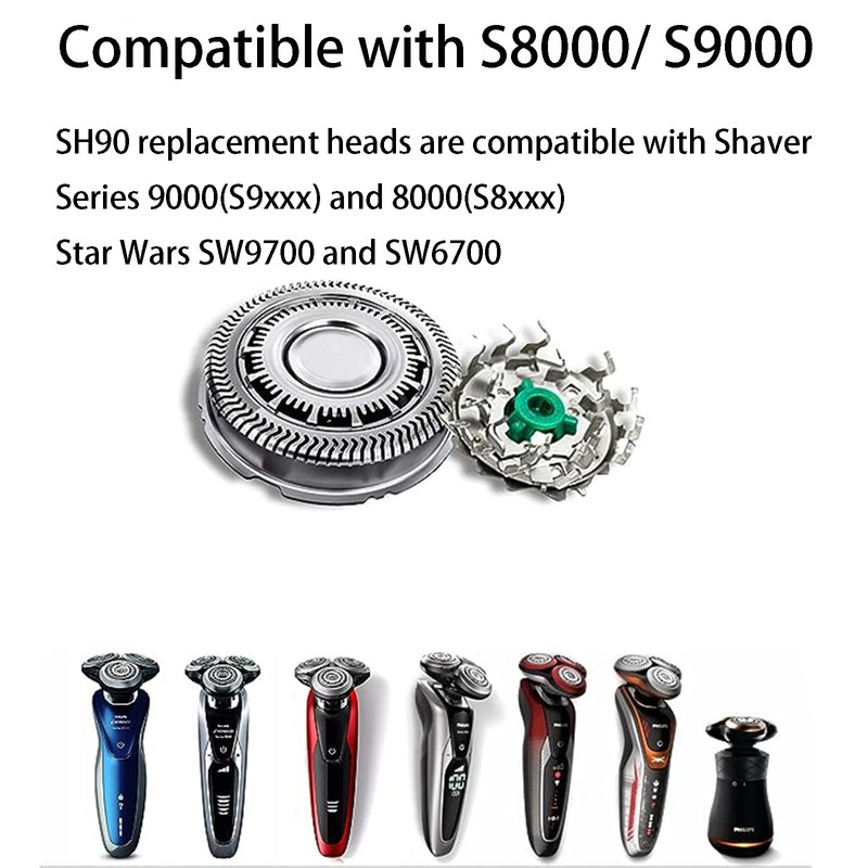SH90 Replacement Rotary Heads for Philipss Norelcos Shavers Series 9000