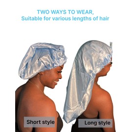 Knotless Kay Extra Long Satin Bonnet with Snap Button, Adjustable, Braids Weaves Wigs Locs Natural Hair, Protective Hairstyles (Baby Blue) FBA